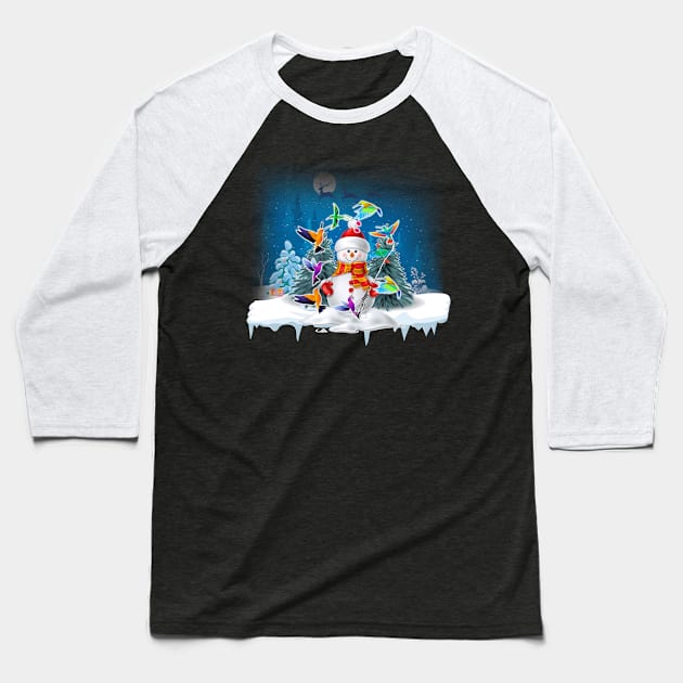 Hummingbird Snowman Merry Christmas Tee Hummingbird Lovers Baseball T-Shirt by mazurprop